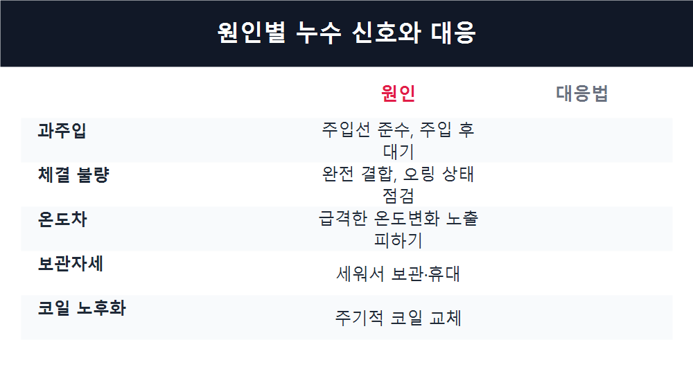 원인별 누수 신호와 대응